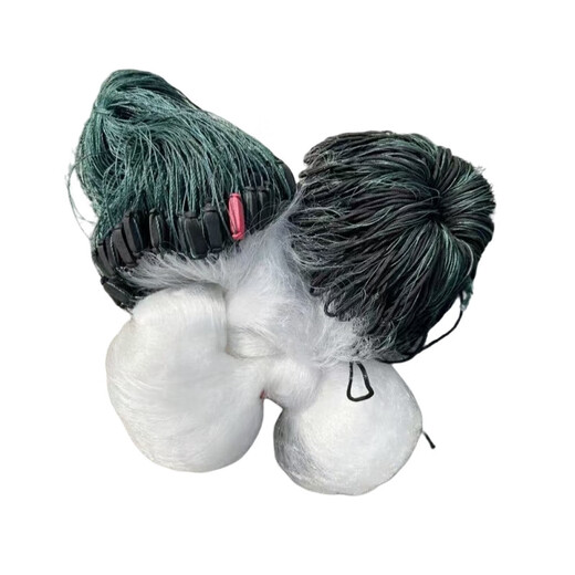 Imported silk fishing net sticky net three-layer sunken net rope wrapped with pendant white silk silk net weighted non-tangled net rope pendant fishing net hanging net 2 meters high 50 meters long 3 fingers 0.13 white silk wrapped pendant three-layer sunken net