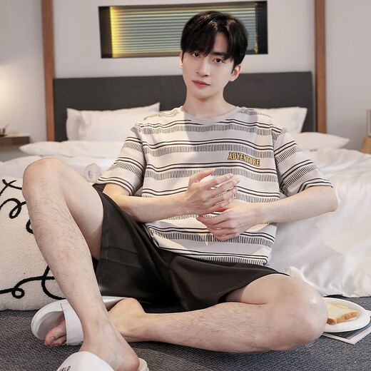 Muji Com Muj même coton pur coton à manches courtes pour adolescents à rayures Les vêtements à domicile peuvent être usés pour le costume extérieur yzt679 hommes l [recommandé 110-135 Jin [Jin est égal à 0,5 kg] usure]