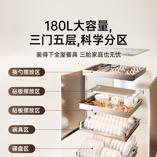 Midea Disinfection Cabinet Embedded Household 180L Five-Layer Maternal and Infant Grade Bottle Kitchen Tableware Cupboard Tableware Stainless Steel UV Disinfection Cupboard National Subsidy 200B05