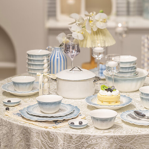 Shumang bowls, plates, tableware, cream-style household dishes, chopsticks and bowls set, housewarming and wedding gift, soup bowl gift box, 4 people, 18-piece set, free shipping insurance for damaged items