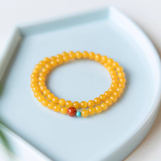 Fan Jialun beeswax bracelets for women, stacked southern red and turquoise bracelets, double-circle rosary beads, amber old honey chicken oil yellow gift, double-circle Shanyue