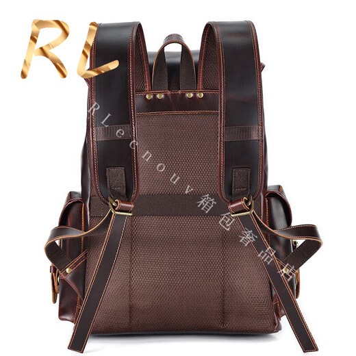 Goldwini RL Light Luxury Brand 2025 Nouveau sac à dos masculin en cuir décontracté sac grande capacité de voyage sac à dos rouge brun rouge