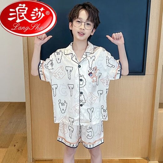 Langsha Children's Ice Seide Pyjamas Sommer kurzärmelig dünnes Cartoon Nezha mittelgroß