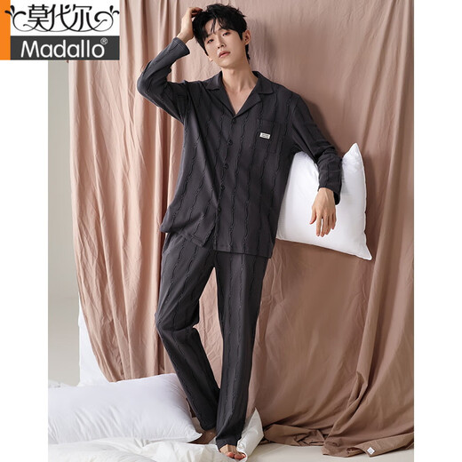 Modal Men's Pyjamas Spring and Automne Coton Pure Coton à manches longues Cardigan à grande taille Loes Loose Men's Cotton Home Vêtements à l'extérieur Porte 12213 L