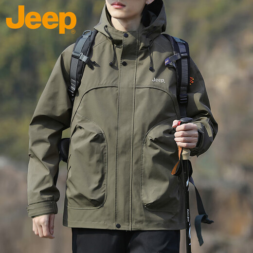 Jeep (JEEP) Jacket Men's Spring and Autumn Loose Hooded Jacket Men's Versatile Workwear Top Assault Mountaineering Jacket Army Green 2XL