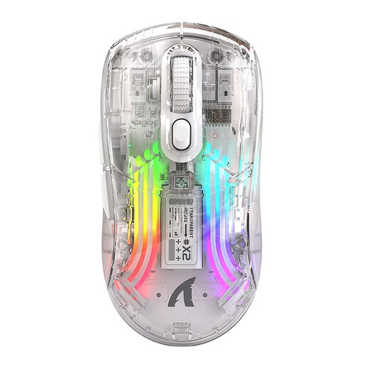 Attack Shark/Attack Shark X2 Bluetooth wireless mouse three-mode fully transparent E-sports game big hand wired and wireless dual-use RGB lighting effect csgo chicken lol fearless contract Attack Shark X2 white transparent