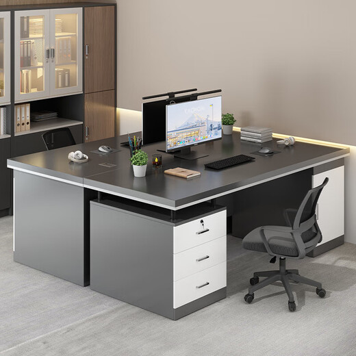 Desk double staff station office financial desk and chair combination simple and modern 2-person face-to-face staff desk thickened 28 desktop high-grade gray 160*70