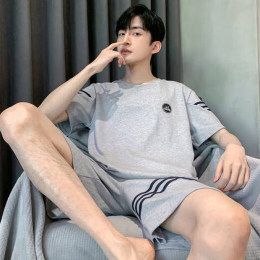 Sangqin Été décontracté grande taille pyjamas pour hommes à manches courtes de grande taille peut être porté à l'extérieur pour les jeunes élèves des vêtements à la maison hde9928 [coton] M
