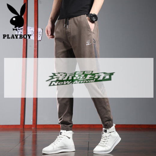 花花公子（PLAYBOY）夏季薄款休闲裤男士潮牌宽松束脚运动裤2025新款夏天工装哈伦裤子 9859黑色 4XL 38码