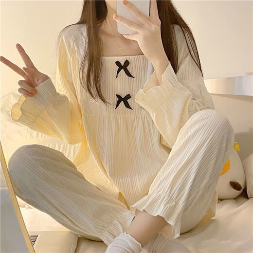 乐僖贝俫公主风睡衣甜美蝴蝶结长款家居服套装 1105蝴蝶花边领【长袖套装】 185 2XL 125-150斤