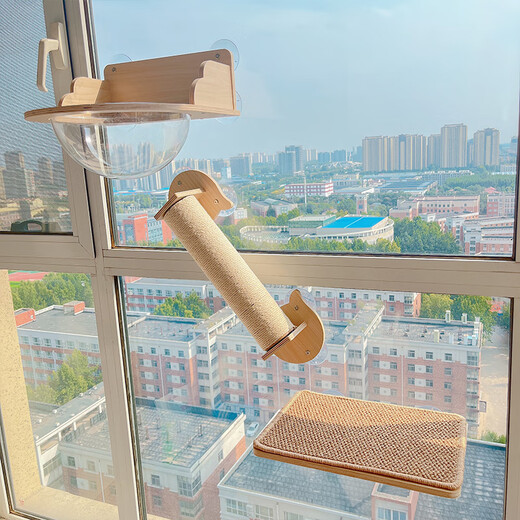 Window suction cup cat hammock space capsule solid wood cat climbing frame glass window bay window no punching wall type cat jumping platform foldable drag bed
