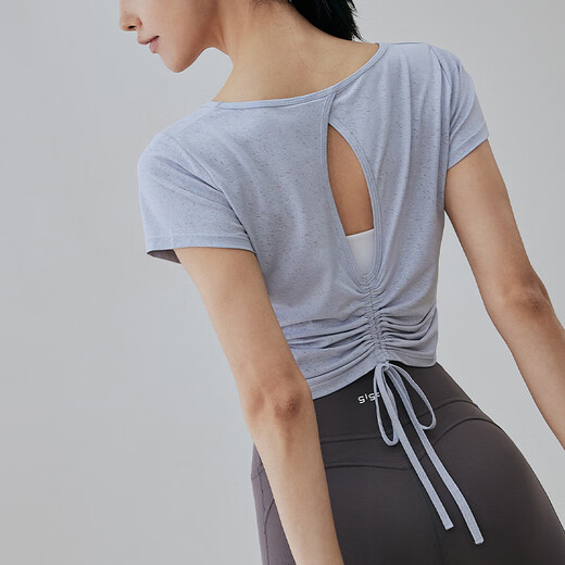 Gigt Jiji Yoga Wear Women's Summer New Style Hollow Breathable Back Hollow Short Sleeve Pilates Training Wear Fitness T-Shirt Quiet Blue M