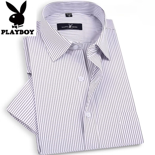 Playboy (Playboy) Herren Short Sleeve Shirt mit mittlerem Alter Striped Shirt Lose Business Forum Halbärmel Baumwolle No-Eisen dünner Stil X9-833 38