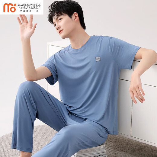 Pantalones de verano de pijama modal pantalones de manga corta ropa para el hogar de color sólido de color sólido y hielo delgado. El traje de seda de seda se puede usar fuera de A2677 de manga corta + pantalones l 100-120Jin [Jin equivale a 0.5 kg]
