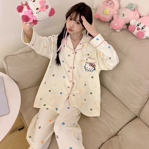乐僖贝俫牛奶丝甜美睡衣女长袖韩版仿棉家居服两件套 6173 175 L