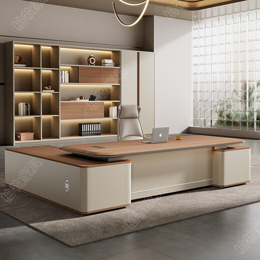 Litang simple modern boss desk desk light luxury high-end executive desk new Chinese style president office manager desk and chair combination 2.8m table blister table + chair + 3.2m cabinet