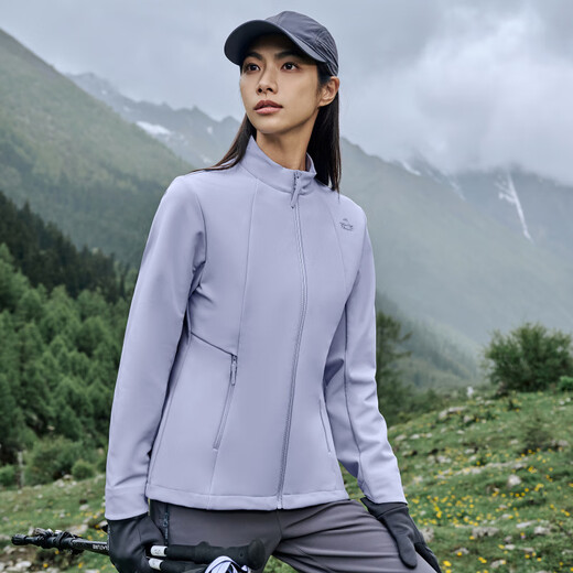 伯希和（Pelliot）软壳衣女户外徒步登山服立领修身防风加绒保暖衣夹克外套 女款 暮山紫 S