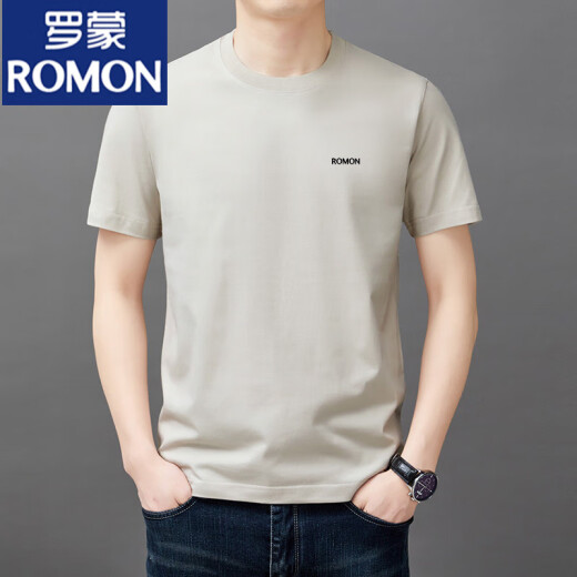 罗蒙（ROMON）男士短袖t恤夏季新款潮流棉简约圆领上衣休闲凉感体恤衫男T YS9929莲紫【带标】 均码 120【141-160斤】