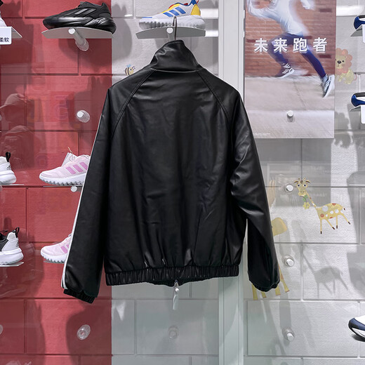 阿迪达斯 （adidas）三叶草外套女2024冬季机车风潮流皮衣宽松立领夹克 JD3778_黑白 XS