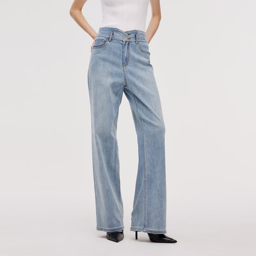 Gloria Jeans for Women's Spring Popult Etpect 2025 Новые прямые брюки с высокой талией 1e3jcd23d 71u Легкие деним синий 27