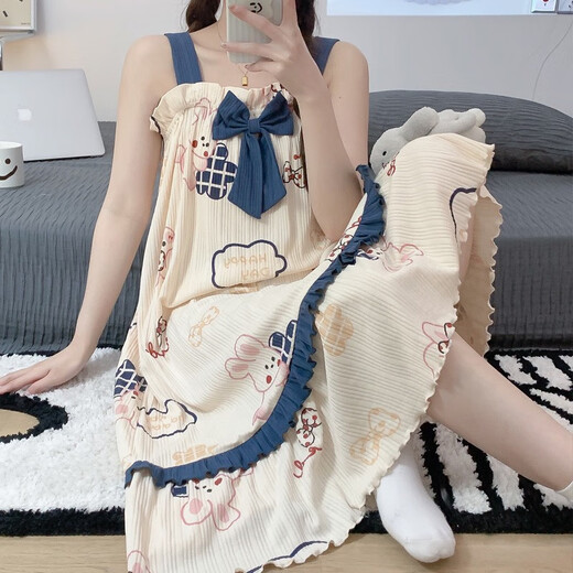 Fenten Pyjamas Frauen Sommer reine Baumwolle dünne süße Hosenträger Nachthemd sexy Sommer mittelgroße Langzeiten mit großer Größe Hauskleidung GXT833 M Größe Empfohlen 75-95jin [Jin ist gleich 0,5 kg]