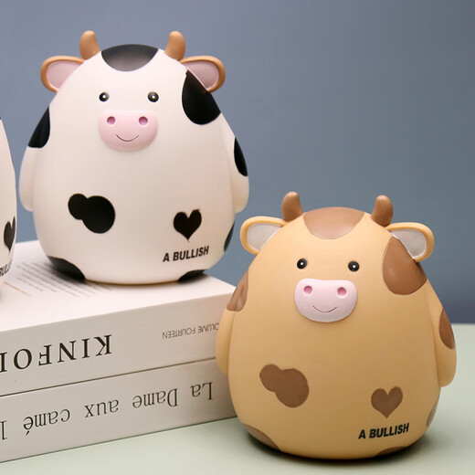 Cute and cute cartoon calf children's piggy bank creative desktop ornaments zodiac advertising vinyl piggy bank white medium size