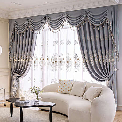 Wen Yijia high-end European water-soluble hollow embroidered curtains finished bedroom and living room thickened blackout bay window balcony curtains 315 yellow - single cloth, not hollow, width 1.9x height 2.7 one piece, punched processing