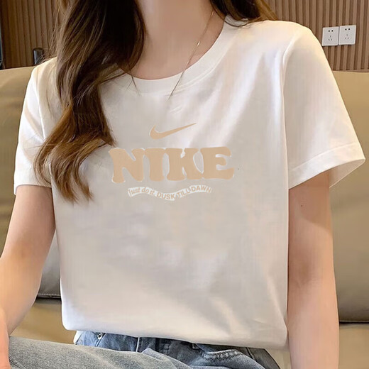 耐克（NIKE）短袖女25夏季印花透气宽松休闲清新运动圆领半袖T恤 HF6180-133/纯棉  S 155/80-90斤码