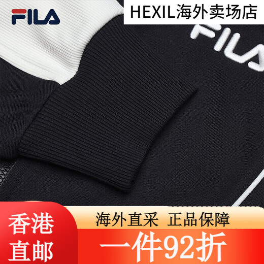 Fila Fila Veste officielle des femmes à manches longues en tricoté 2025 Nouveau collier de support de blocage décontracté à la mode, noir - Bk s Single Size