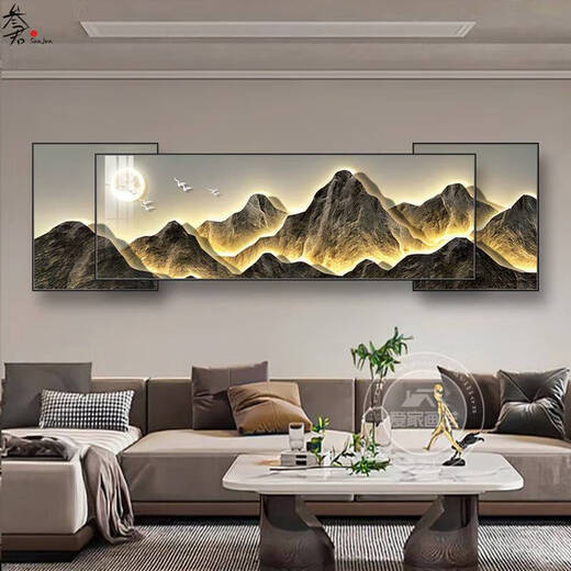咏幻客厅墙壁画挂画沙发背景墙装饰画感客厅大白墙客厅叠加画 K829/金鹿+财 叠加总长50*160cm/晶瓷画/金铝