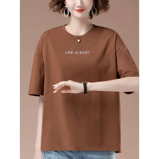 Beiyao 50-year-old women's short-sleeved T-shirt pure cotton plus fat plus size summer loose embroidery middle-aged mother casual top 9889 black 3XL 145-160Jin [Jin equals 0.5 kg]