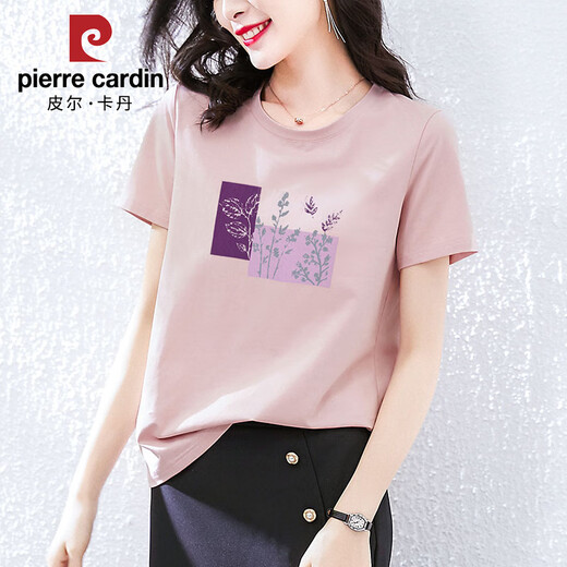 Pier Cardin Pure Cotton Short Sleeve T-shirt Women's Loose Korean Pink Half Sleeve T-shirt Summer 2025 New Summer Top Z-6193 White M (Suggested 80-105Jin [Jin equals 0.5 kg])