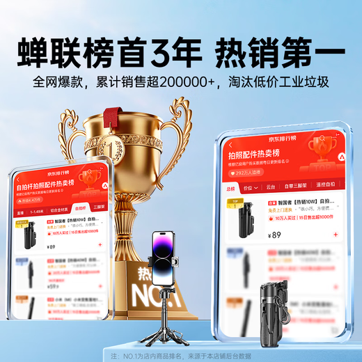No. 1 on the Wise Nation TOP list, selfie stick, mobile phone holder, compact, portable travel artifact, 360-degree rotating floor-standing tripod, anti-shake three-axis pan/tilt and multi-function shooting