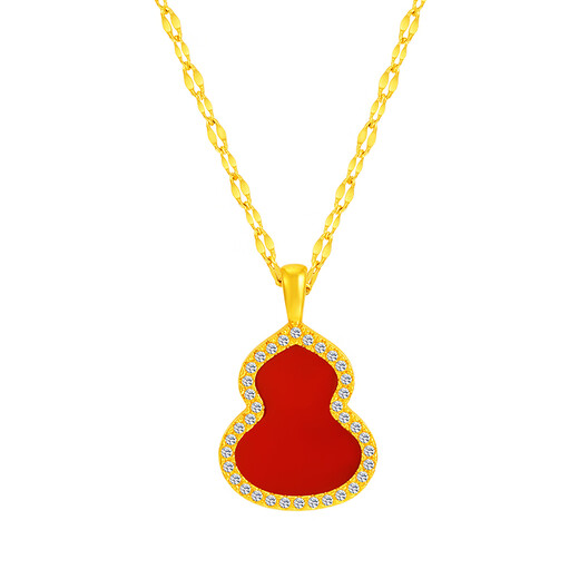 Mingzuan International 18K gold pendant for women au750 red agate diamond gourd neck pendant necklace birthday gift for girlfriend