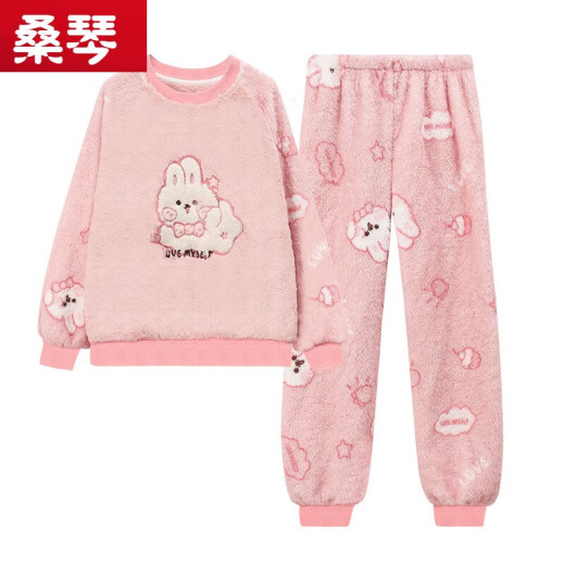 桑蒲珊瑚绒睡衣女秋冬季加厚加绒套装可爱卡通家居服初高中学生毛绒款 JDX_1105#绒套 格子睡熊 M