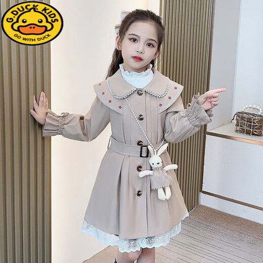 G.Duckkids Girls 'Jacke Spring- und Herbststil Britisch-Stil-Kinderkleidung für Kinder mit mittlerer und Winter 2024 mittelgroßer Kinderwindbreaker J8885 Khaki Jacke 110 Empfohlen für 4-5 Jahre Empfohlenes Gewicht 25-32 Jin [Jin gleich 0,5 kg]