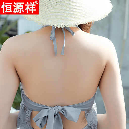 恒源祥大尺码泳衣女胖mm长款200斤遮肚显瘦性感三件套大胸分体高腰游泳 6196三件套-黑色 M 建议80-95斤