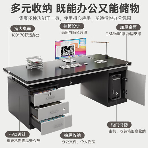 Desk double staff station office financial desk and chair combination simple and modern 2-person face-to-face staff desk thickened 28 desktop high-grade gray 160*70