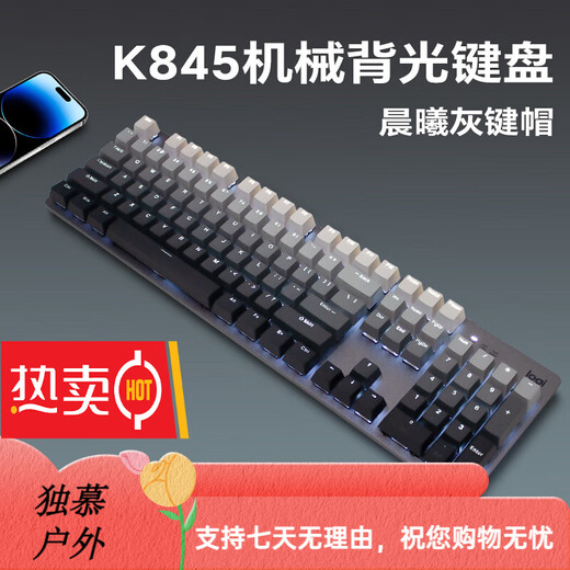 罗技（Logitech）K845机械键盘 有线键盘 办公电脑打字键盘  电竞游戏发光全尺寸个 罗技K845青轴蓝色妖姬