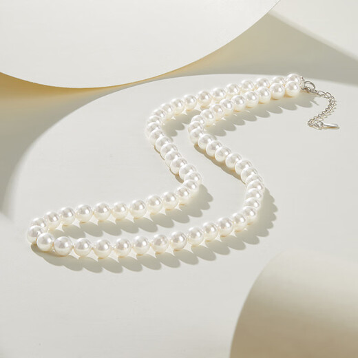 Beijing Gold Trading Center Co., Ltd. classic pearl necklace white millet beads imitation pearls and oyster beads silver chain as a birthday gift for mom, about 6-6.5mm