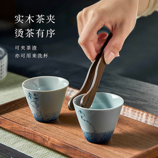 Yipot Tea Tea Ceremony Six Gentlemen Set High-end Kung Fu Tea Set Accessories Teaspoon Tea Clamp Pot Pen Storage Tube Tea Set Spare Parts Beige Ru Kiln-Tea Ceremony Six Gentlemen