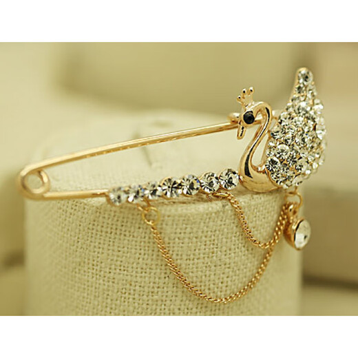 QUAMERBZ36优雅天鹅韩版别针水晶胸针女扣针韩国可爱毛衣披