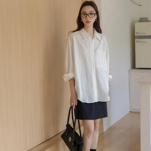 Yipinyuan New Solid Color Simple Lapel Shirt Women's Autumn 2025 New Casual Big Pocket Drape Long Sleeve Top Shirt White M 85-110Jin Jin equals 0.5 kg
