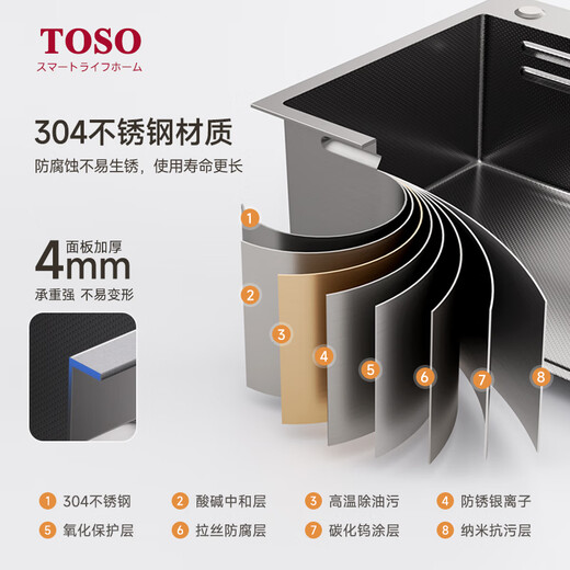 Toso Küchenspüle Feiyu Wasserfall Großer einröhner handgefertigt 304 Edelstahl Taichung Unter Gemüse Waschbecken integriertes Basin Spüle Doppelwasserfall Schlacke Filter Waschbecken Vollkonfiguration 680*460 mm