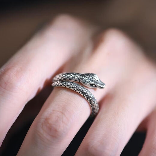 FVIP999 sterling silver pure silver snake-shaped ring for men and women, retro national style light luxury zodiac snake ring, adjustable, Luotai old silversmith 925 silver snake-shaped ring for men and women