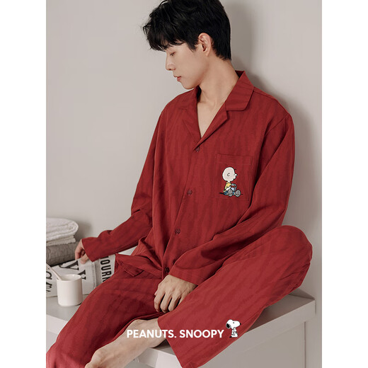 Bei Yan's zodiac year couple pajamas for women spring and autumn soft cotton red wedding home clothes men's cute Snoopy long-sleeved suit C20513 men's XL