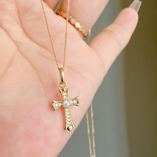 Youshu light luxury niche design Korean pure 14K gold pendant with personality and versatile full zirconium inlaid cross necklace pendant independent pendant without chain