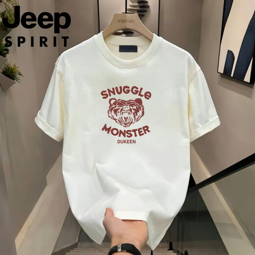 吉普（JEEP）夏季短袖t恤男士夏季新款休闲运动时尚半袖圆领宽松体恤上衣 绅士黑848 4XL 170-190斤