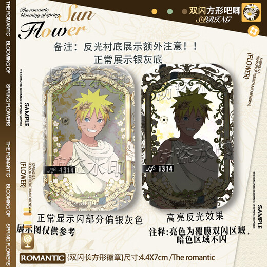 Mutong Bear Naruto Insignia periférica Shinya Vinilla griega antigua Haruno Sakura Sasuke Hinata Naruto Anime Doble Flash Hinata S3892 Cebolla plateada cepillada-44x70mm Insignia