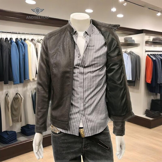 ANDSEEYOU trendy brand men's leather jacket winter new British style slim motorcycle leather jacket coat boutique national fashion men's clothing black XL